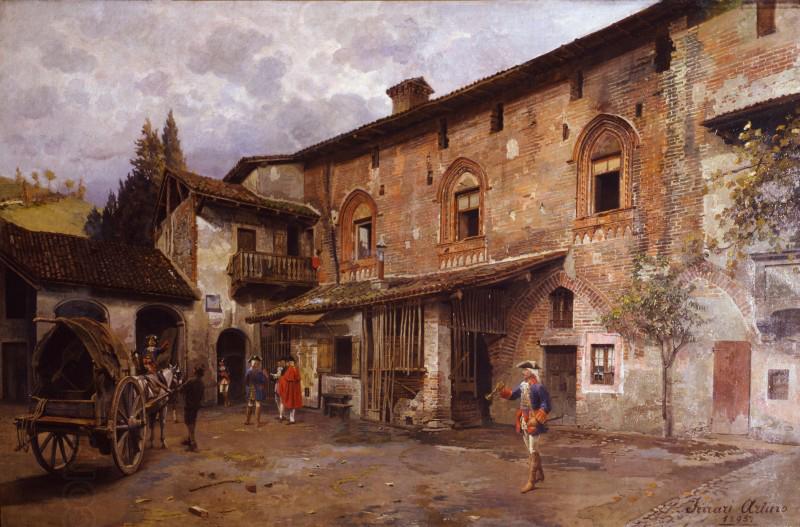 Arturo Ferrari Fifteenth-Century Courtyard in Castiglione Olona oil painting picture